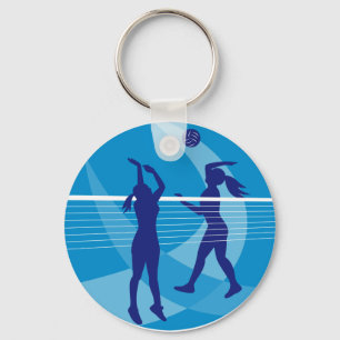 Volleyball Player Spiking Blocking Ball Indoor Key Ring