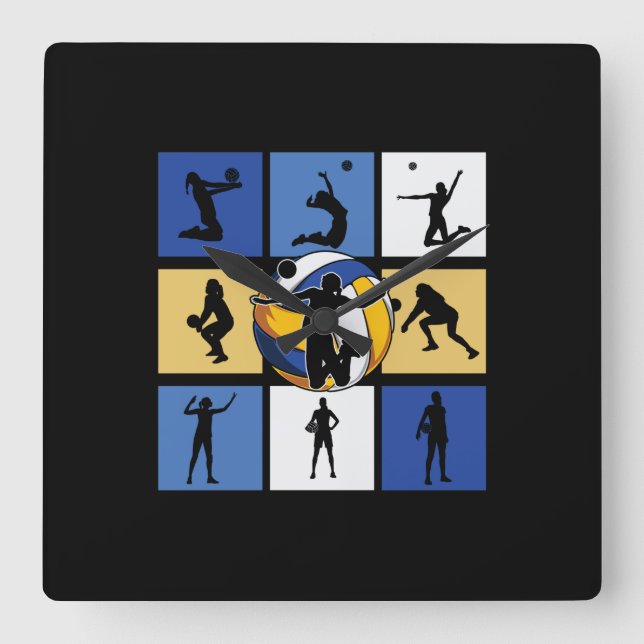 Volleyball Player | Volleyball Circle Square Wall Clock (Front)