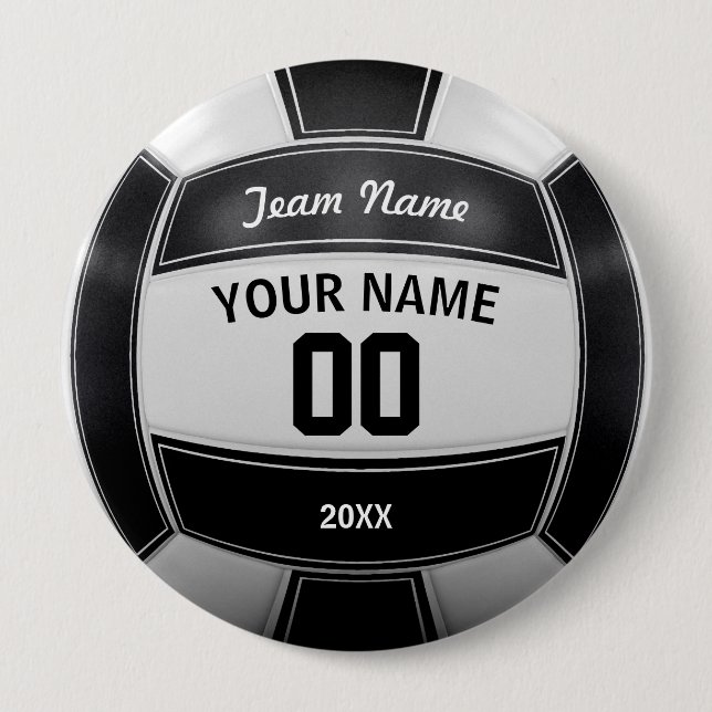 Volleyball Player's Name Year Team Black and White 10 Cm Round Badge (Front)
