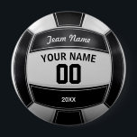 Volleyball Player's Name Year Team Black and White 10 Cm Round Badge<br><div class="desc">Need a unique idea to give to your Team? Personalised Black and White Volleyball design. Insert your Team Name,  Player's Name,  Jersey Number,  Year. These keychain make a unique team gift.</div>