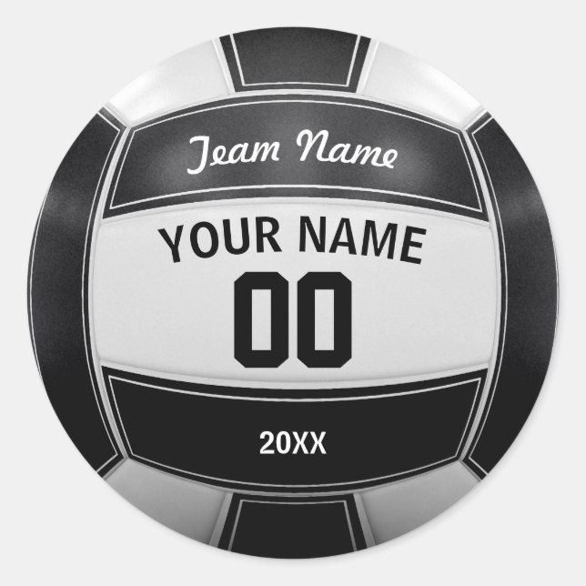 Volleyball Player's Name Year Team Black and White Classic Round Sticker (Front)