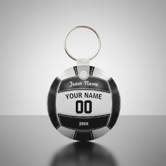 Volleyball Player's Name Year Team Black and White Key Ring