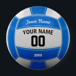 Volleyball Player's Name Year Team Blue 10 Cm Round Badge<br><div class="desc">Personalised Blue and White Volleyball design. Insert your Team Name,  Player's Name,  Jersey Number,  Year. These keychain make a unique team gift.</div>