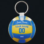 Volleyball Player's Name Year Team Blue and Yellow Key Ring<br><div class="desc">Need a unique idea to give to your Team? Personalized Blue and Yellow Volleyball design. Insert your Team Name,  Player's Name,  Jersey Number,  Year. These keychain make a unique team gift.</div>