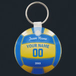 Volleyball Player's Name Year Team Blue and Yellow Key Ring<br><div class="desc">Need a unique idea to give to your Team? Personalized Blue and Yellow Volleyball design. Insert your Team Name, Player's Name, Jersey Number, Year. These keychain make a unique team gift.</div>