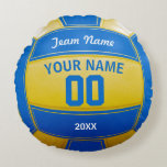 Volleyball Player's Name Year Team Blue and Yellow Round Cushion<br><div class="desc">Need a unique idea to give to your Team? Personalized Blue and Yellow Volleyball design. Insert your Team Name,  Player's Name,  Jersey Number,  Year.</div>