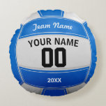 Volleyball Player's Name Year Team Blue Round Cushion<br><div class="desc">Need a unique idea to give to your Team? Personalized Blue Volleyball design. Insert your Team Name,  Player's Name,  Jersey Number,  Year.</div>