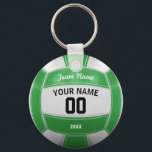 Volleyball Player's Name Year Team Green Key Ring<br><div class="desc">Need a unique idea to give to your Team? Personalised Green and White Volleyball design. Insert your Team Name,  Player's Name,  Jersey Number,  Year. These keychain make a unique team gift.</div>
