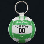 Volleyball Player's Name Year Team Green Key Ring<br><div class="desc">Need a unique idea to give to your Team? Personalised Green and White Volleyball design. Insert your Team Name, Player's Name, Jersey Number, Year. These keychain make a unique team gift.</div>