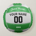 Volleyball Player's Name Year Team Green Round Cushion<br><div class="desc">Need a unique idea to give to your Team? Personalized Green Volleyball design. Insert your Team Name,  Player's Name,  Jersey Number,  Year.</div>