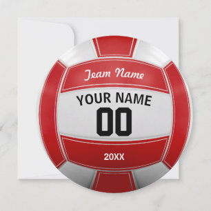 Volleyball Player's Name Year Team Red Thank You Card