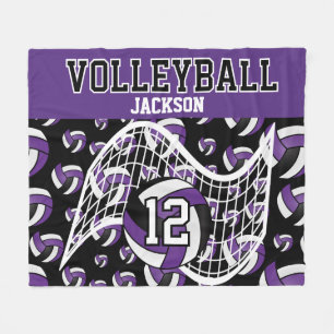 Volleyball - Purple, Black and White  Fleece Blank Blanket