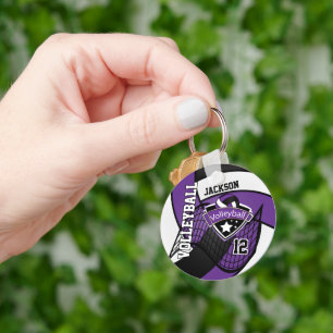 Volleyball - Purple, Black, and White Key Ring