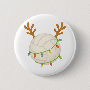Volleyball Reindeer Christmas Lights Funny Sport 6 Cm Round Badge
