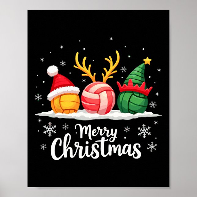 Volleyball Reindeer Santa Elf Merry Christmas Xmas Poster (Front)