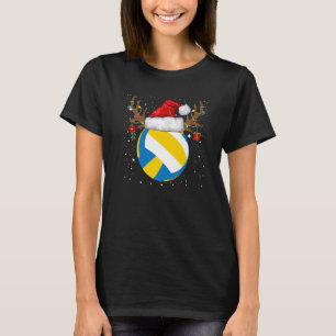 Volleyball Reindeer Santa Hat Christmas Holiday T-Shirt