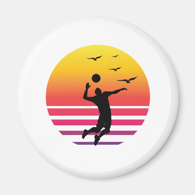volleyball retro sunset, #volleyball magnet (Front)