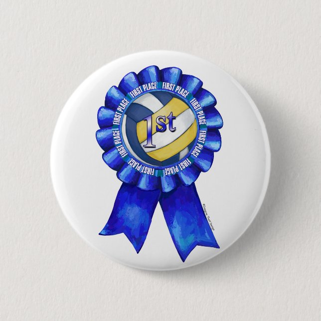 Volleyball Ribbons 1st 6 Cm Round Badge (Front)