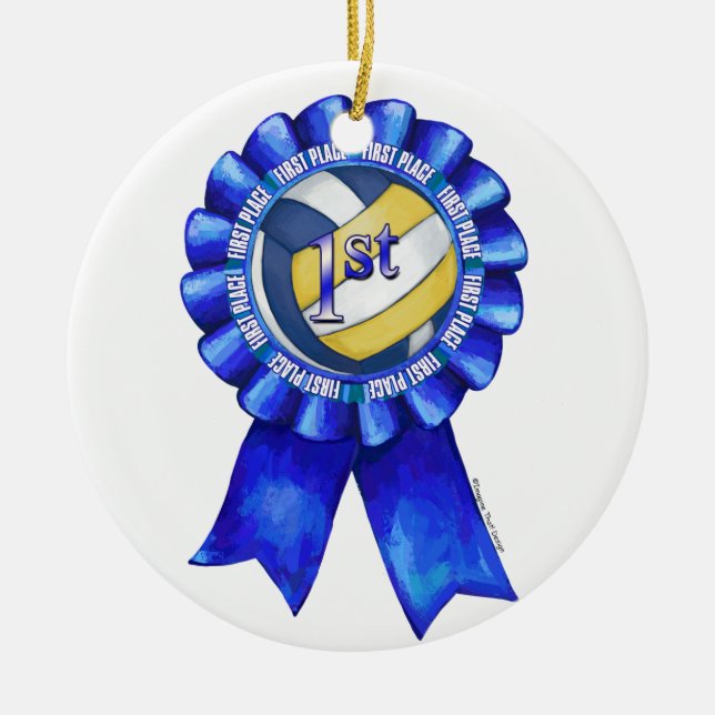 Volleyball Ribbons 1st Ceramic Tree Decoration (Front)