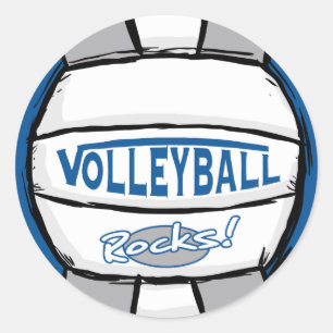 Volleyball Rocks Blue and Silver Classic Round Sticker