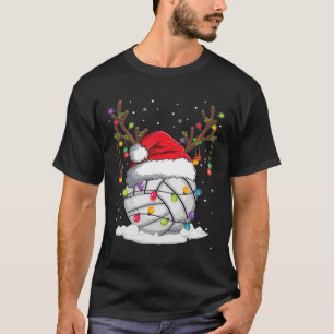 Volleyball Santa Hat Reindeer Christmas Lights Fun T-Shirt