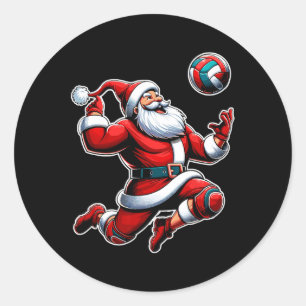 Volleyball Santa Xmas Tree Funny Christmas Player  Classic Round Sticker