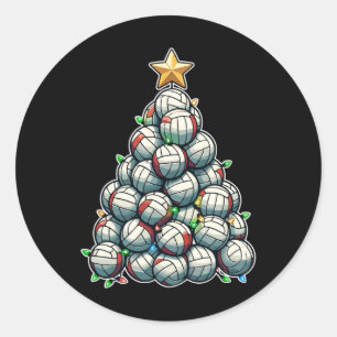 Volleyball Santa Xmas Tree Funny Christmas Player  Classic Round Sticker