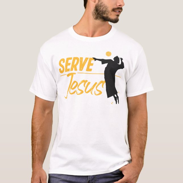 Volleyball Serve Jesus Jesus Christian T-Shirt (Front)