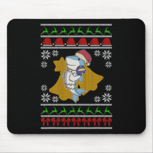 Volleyball Shark Ugly Sweater Christmas Lights San Mouse Pad