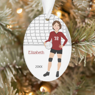 Volleyball Short Hair Brunette in Red and Black Ornament
