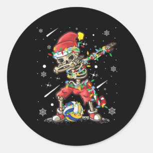Volleyball Skeleton Christmas Santa Hat Volleyball Classic Round Sticker
