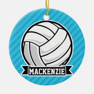 Volleyball; Sky Blue Stripes Ceramic Tree Decoration