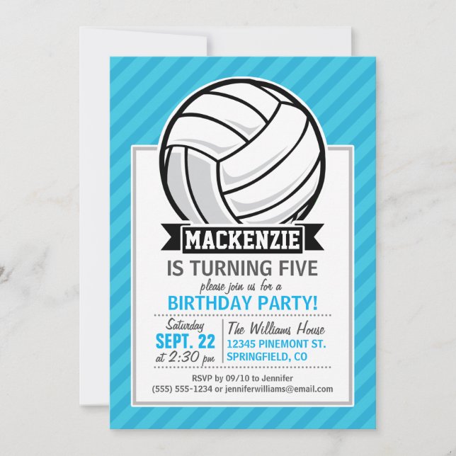 Volleyball; Sky Blue Stripes Invitation (Front)