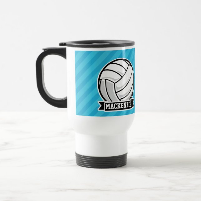 Volleyball; Sky Blue Stripes Travel Mug (Left)