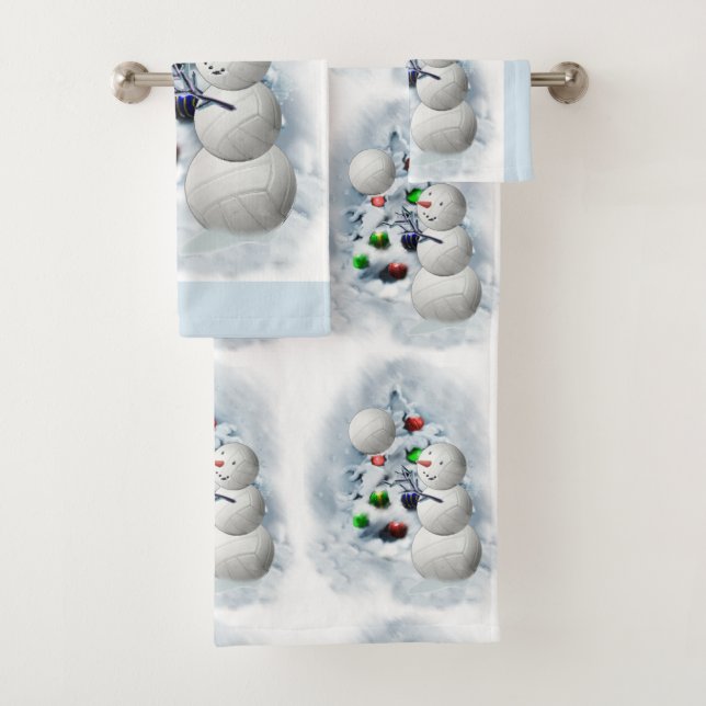 Volleyball Snowman Christmas Bath Towel Set (Insitu)