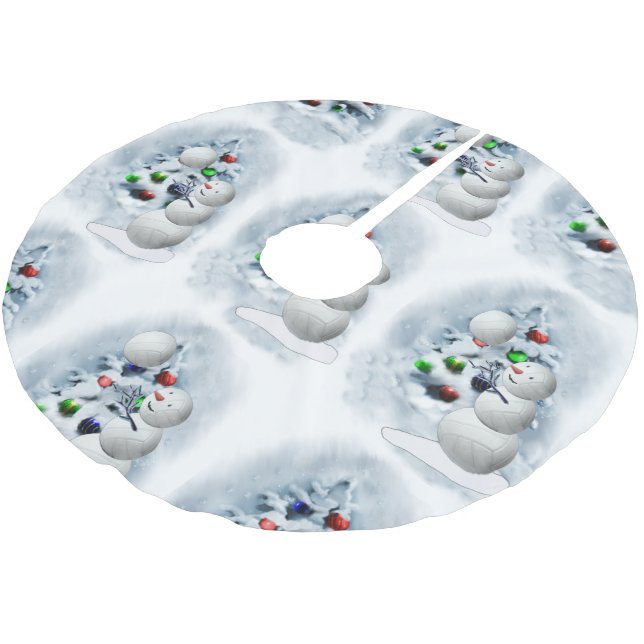 Volleyball Snowman Christmas Brushed Polyester Tree Skirt (Angled)