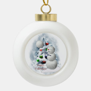 Volleyball Snowman Christmas Ceramic Ball Christmas Ornament