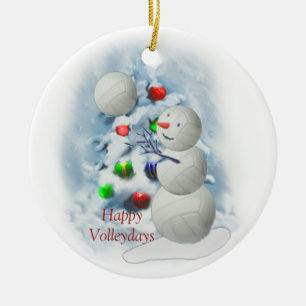Volleyball Snowman Christmas Ceramic Ornament
