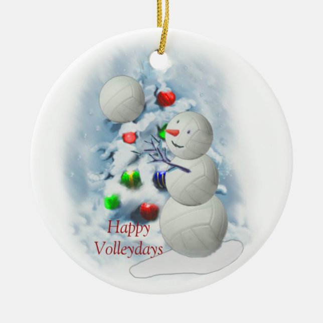 Volleyball Snowman Christmas Ceramic Ornament (Front)