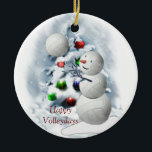 Volleyball Snowman Christmas Ceramic Tree Decoration<br><div class="desc">Volleyball Snowman is just too darn cute and will be loved by all volleyball fans. Fully customisable to personalise with your photos and text if you like.</div>