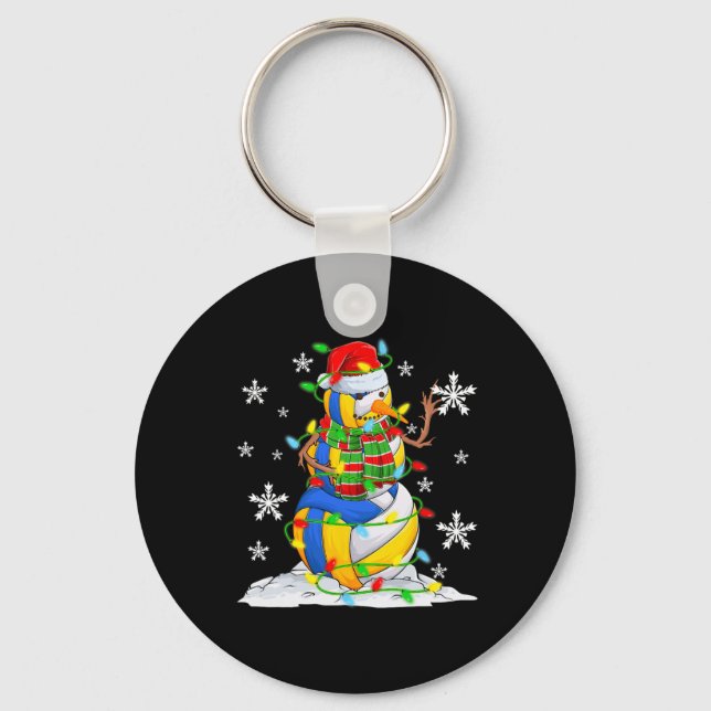 Volleyball Snowman Christmas Tree Lights Xmas Pjs  Key Ring (Front)