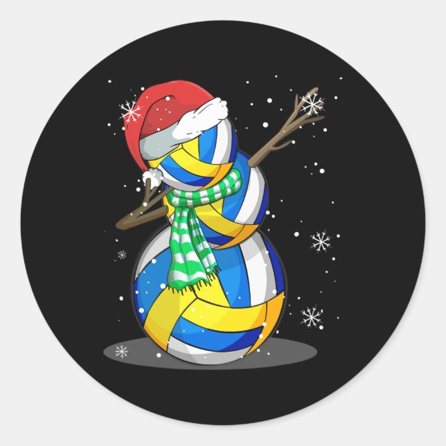 Volleyball Snowman Dabbing Funny Christmas Gift Pa Classic Round Sticker (Front)
