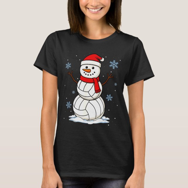 Volleyball Snowman Merry Christmas Funny Srts Xmas T-Shirt (Front)