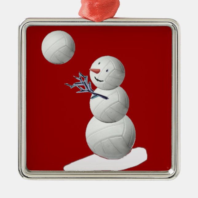 Volleyball Snowman Metal Tree Decoration (Front)