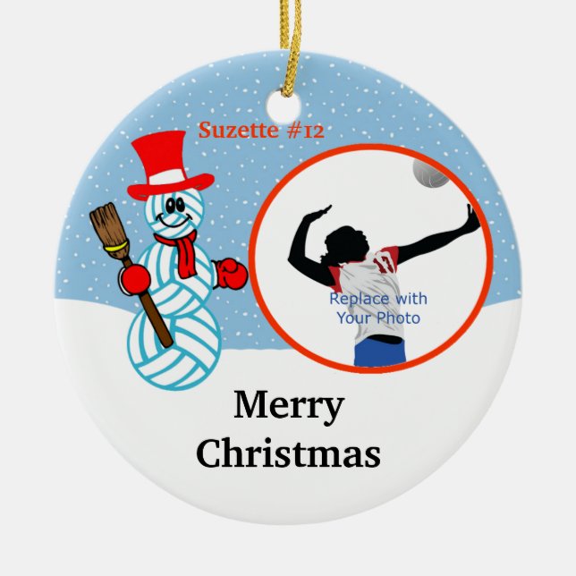 Volleyball Snowman Team/Player Photo Ornament (Front)