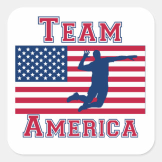 Volleyball Spike American Flag Team America Square Sticker