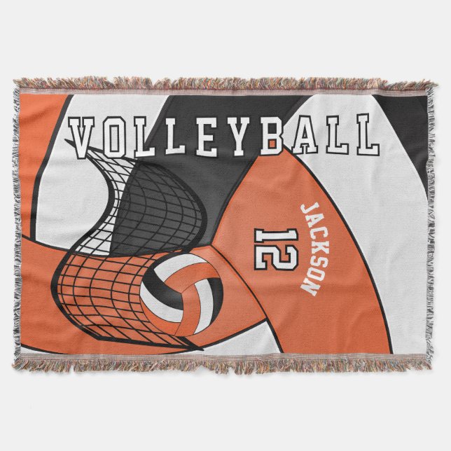 Volleyball Sport Ball in Orange, White & Black Throw Blanket (Front)