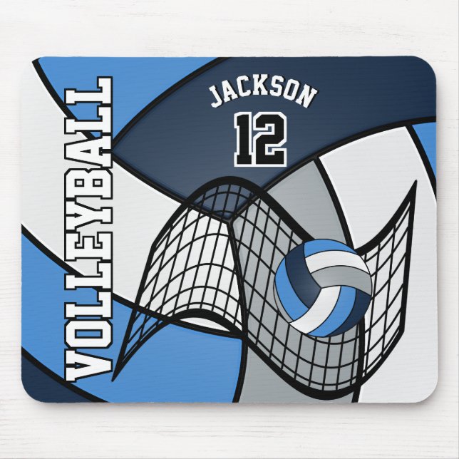 Volleyball 🏐 Sport in a Blue, White and Gray Mouse Pad (Front)