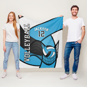 Volleyball 🏐 Sport in Baby Blue, White & Black Fleece Blanket