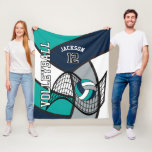 Volleyball 🏐 Sport in Blue, Teal, White and Grey Fleece Blanket<br><div class="desc">Volleyball Fleece Blanket available in 3 sizes. Featuring a Volleyball Sport design in a blue, teal, white and grey pattern and diy name and number. Makes a great gift for any volleyball player or enthusiast. Matching pillow, tote bag and more products are available. Can't find your colour(s)??? Contact me, direct...</div>